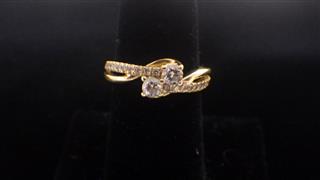14K Two-Stone Diamond Bypass Accent Ring Yellow Gold 4.1g Size 7